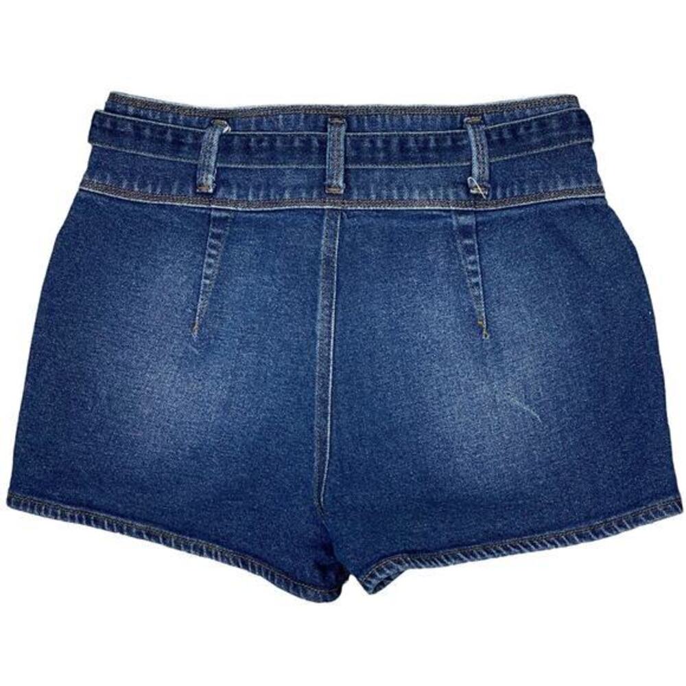Mudd High Rise Jean Shorts Sz 7 Belted Wide Waistband Dark Wash Stretch Denim - Picture 2 of 7